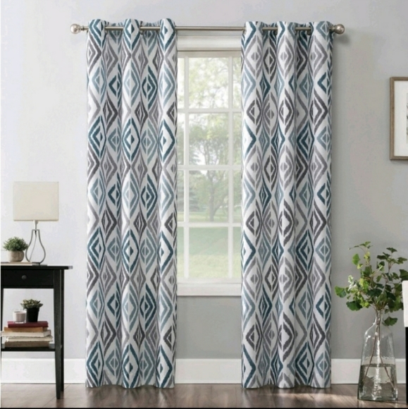 2 HANA IKAT GEOMETRIC SEMI SHEER GROMMET CURTAIN - Picture 4 of 4